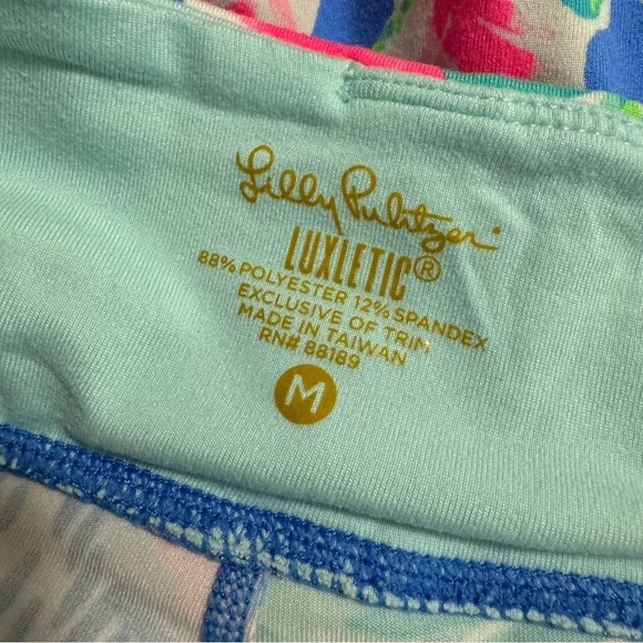 Lilly Pulitzer Gemma Luxletic Leggings Jet Stream Bow Medium UPF 50+ Blue Pink - Picture 4 of 6